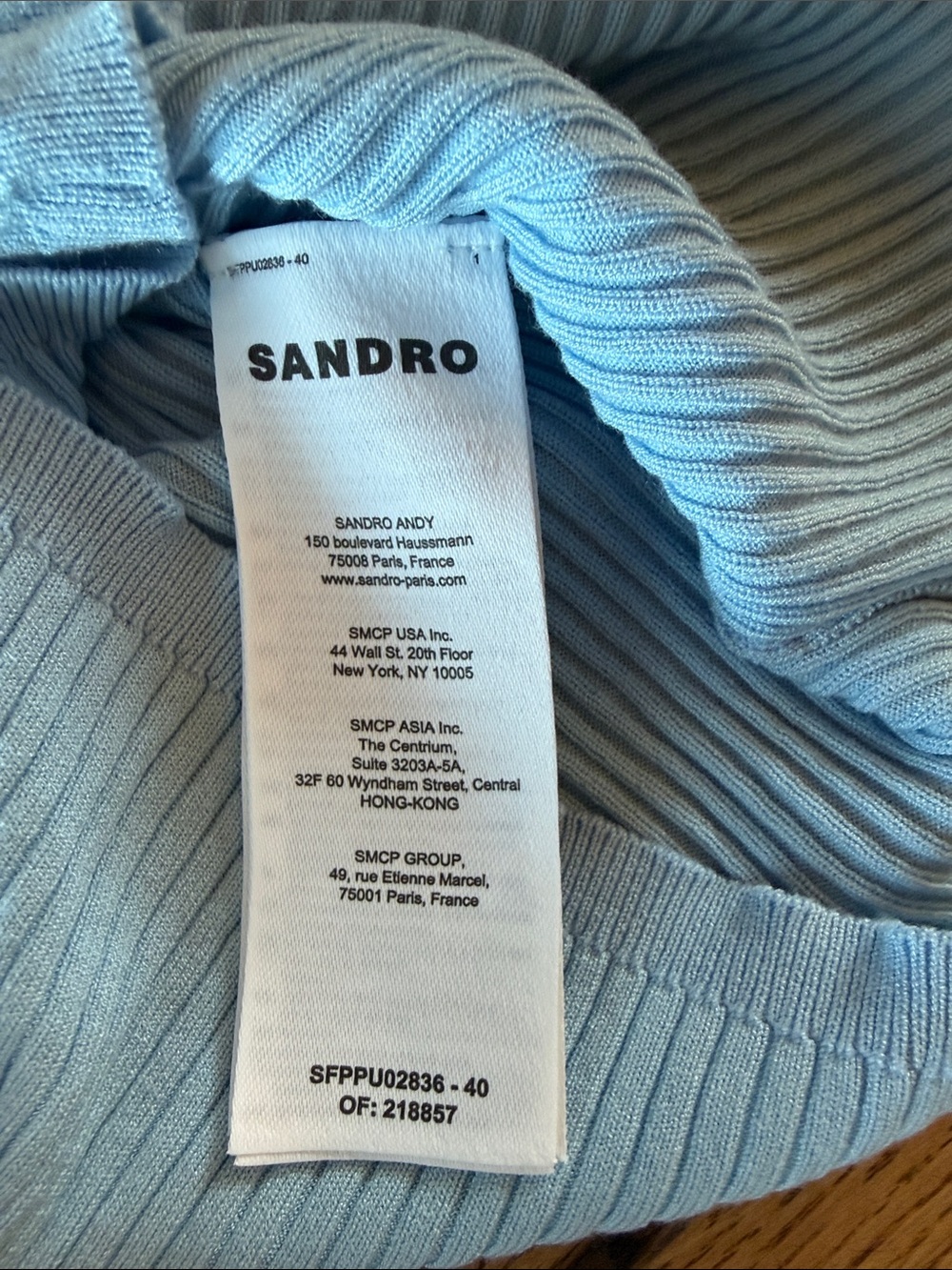 Sandro Light Blue Ribbed Tank with Brown Crochet Edge - Picture 3 of 4